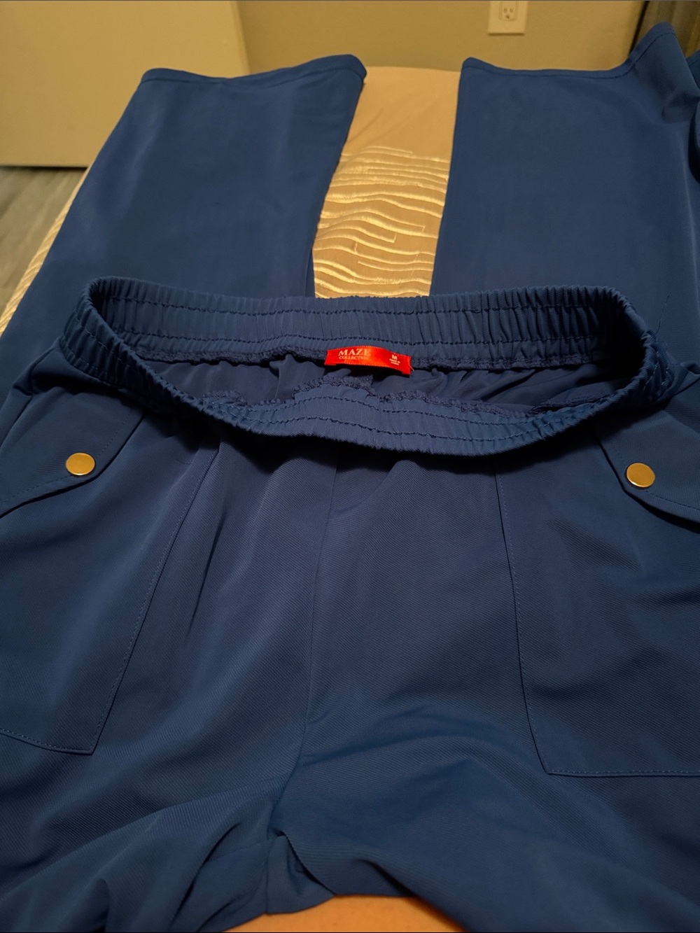 MAZE Navy Blue Pull-On Trousers with Snap Pocket Detail